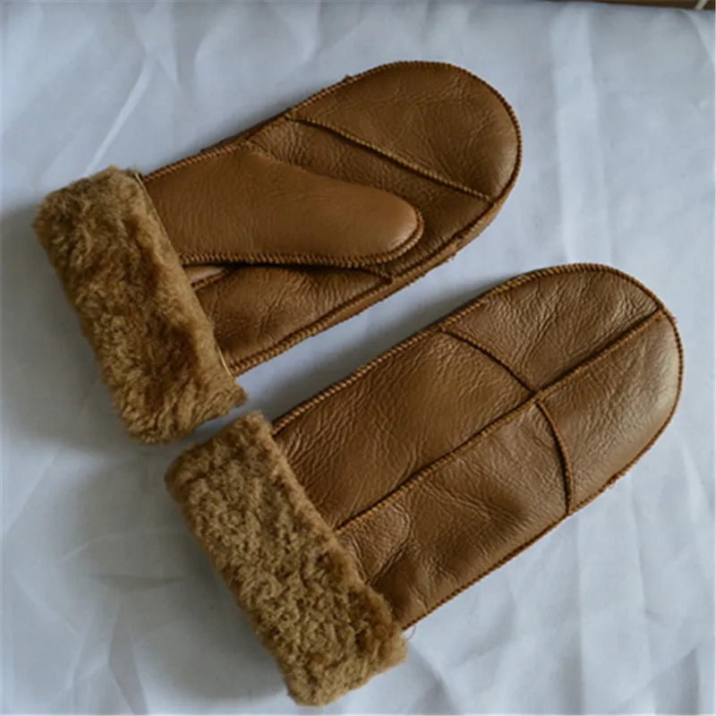 brown Женские перчатки из овечьей кожи, женские зимние перчатки, кожаные женские перчатки, ручная работа, кожаные перчатки - Цвет: brown