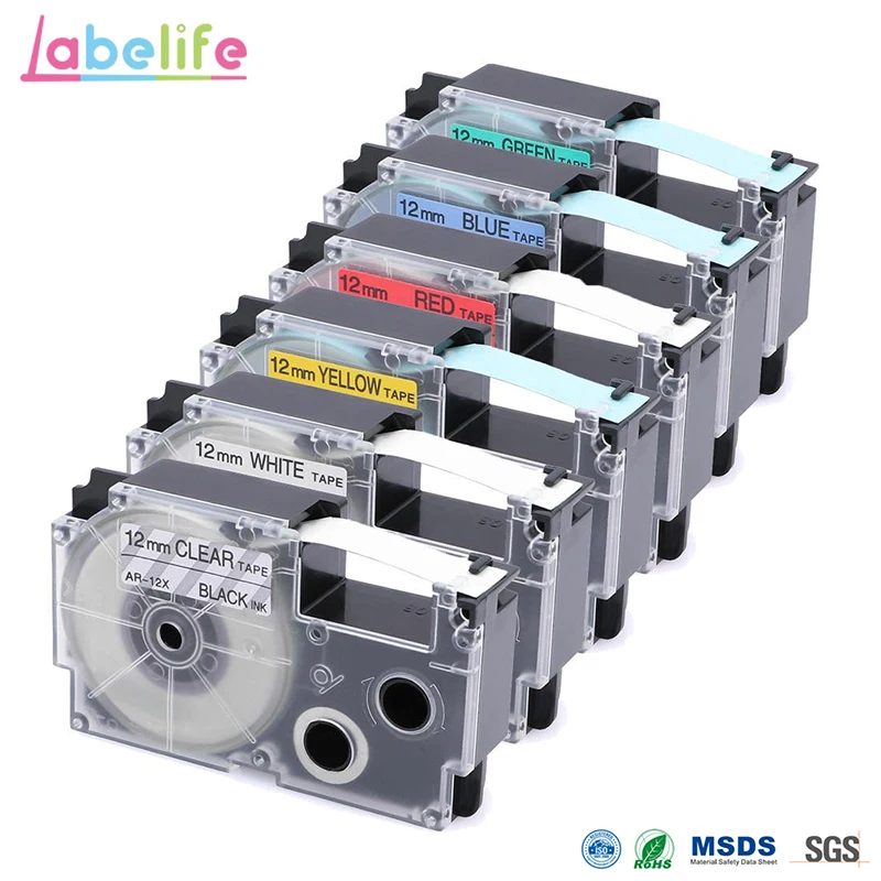 Labelife этикетка лента XR 12WE 12 мм * 8 м Совместимость для CASIO KL 170 Label Printer (XR 12X 12RD 12BU 12YW