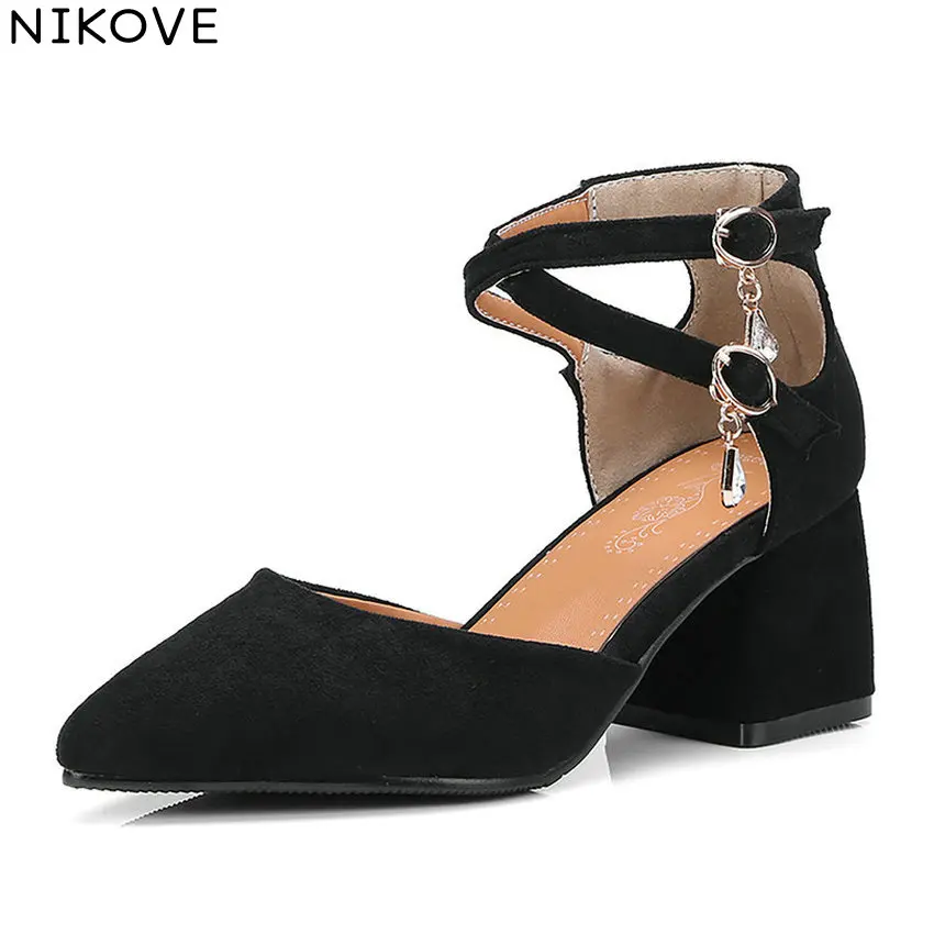 

Nikove 2017 Women Pumps Shoes Spring Pointed Toe Fashion Square High Heels Elegant Cross-tied Women Pumps Shoes Size 34-43