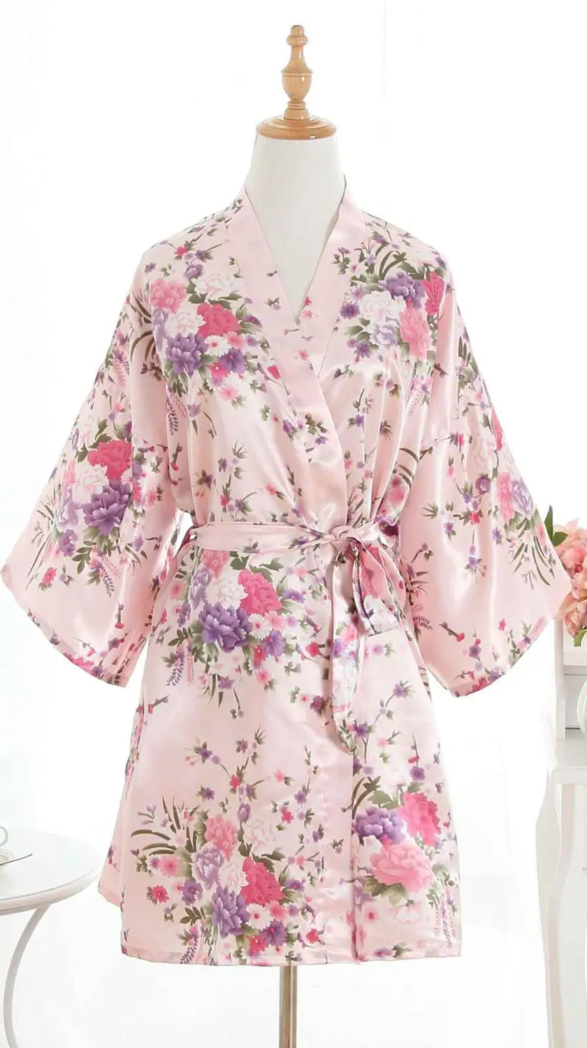 Кимоно BZEL Sakura, халат для женщин, шелковые халаты для невесты, короткие сексуальные женские халаты, халаты для невесты, халат для невесты, платье для невесты, халат для невесты - Цвет: pink
