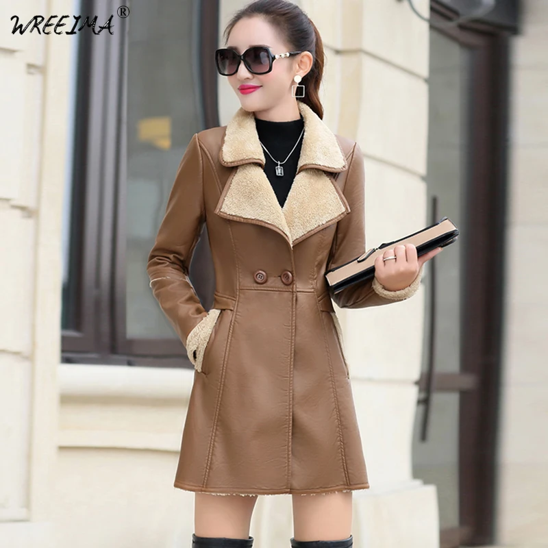 Искусственная кожа шерстяное пальто толстое 2018 новое зимнее теплое двубортное
