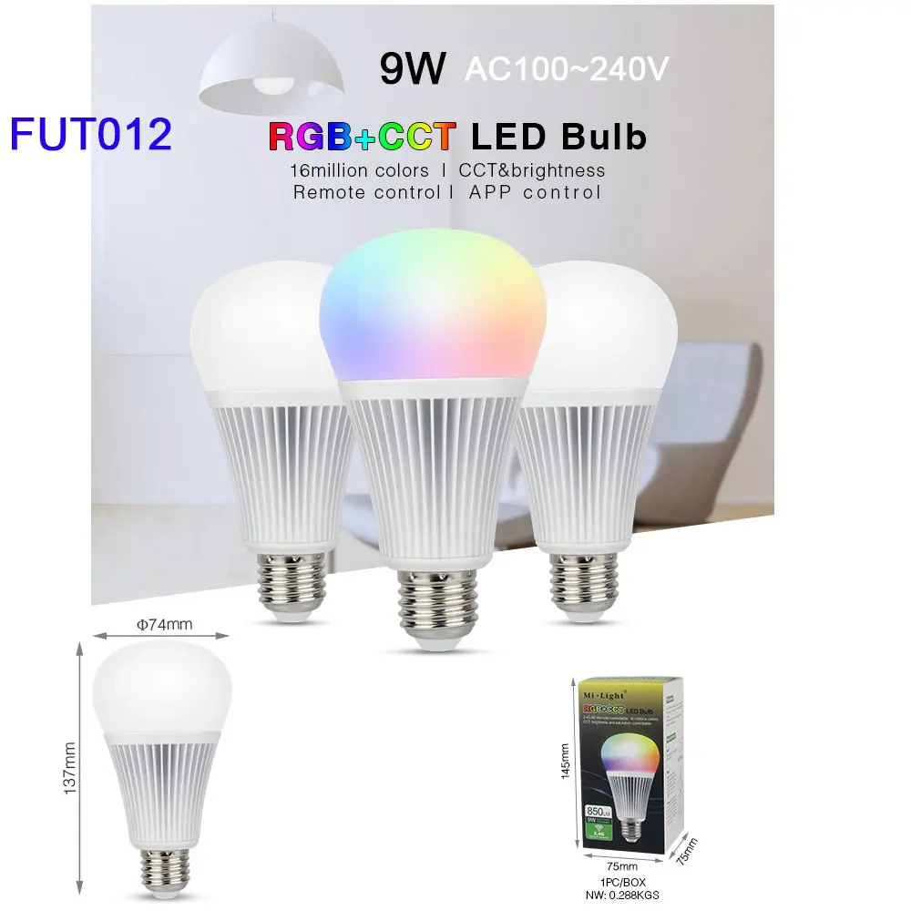 FUT012 9W Miboxer 5 Вт 6 Вт 9 Вт 12 Вт E14 E27 Смарт RGB CCT светодиодный светильник Blub лампа 2,4 г пульт дистанционного управления FUT013/FUT014/FUT012/FUT105/FUT092/FUT089/T4/B8 - Испускаемый цвет: FUT012 9W