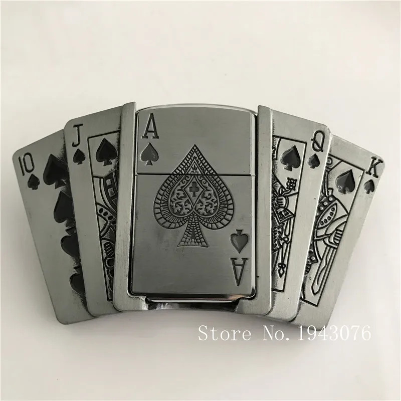 Розничная, новинка, пики, 10 JQKA, карточные игры, керосин, зажигалка, ковбойский ремень, пряжки с металлическим ремнем, мужские джинсы, аксессуары для 4 см, широкий ремень - Цвет: Золотой