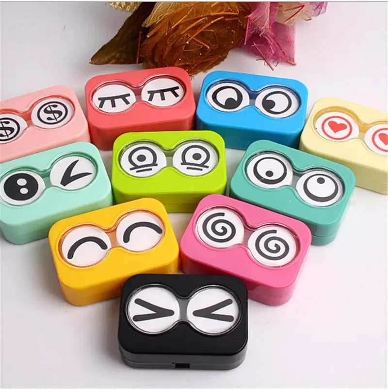 

1pc Cute Cartoon Contact Lens Case Box Holder & Accessories+Solution Bottle+Tweezers+Stick Connection+Lensholder+Mirror