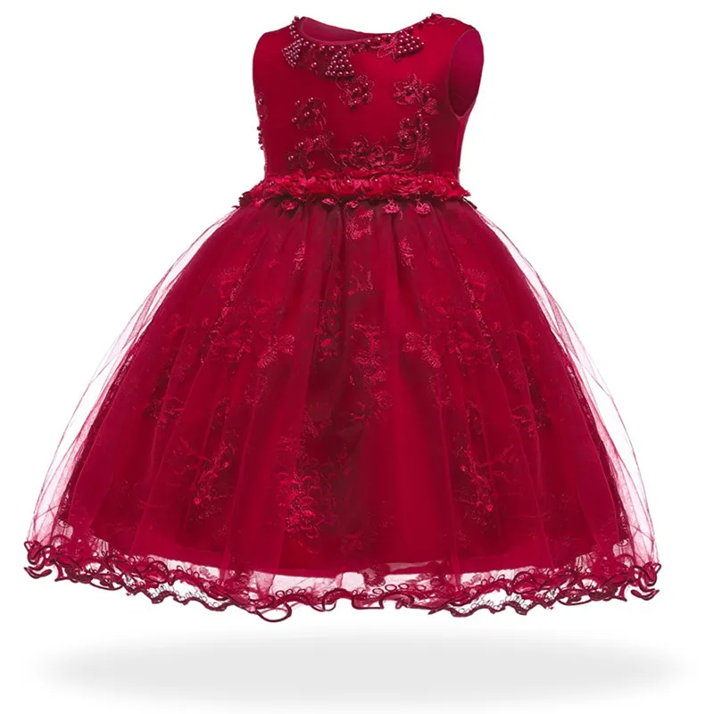 Neonatal Baby Girl Dress for baptism 3-24M Baby Girls Dresses Vestido pearl flower sleeveless birthday tutu princess dress