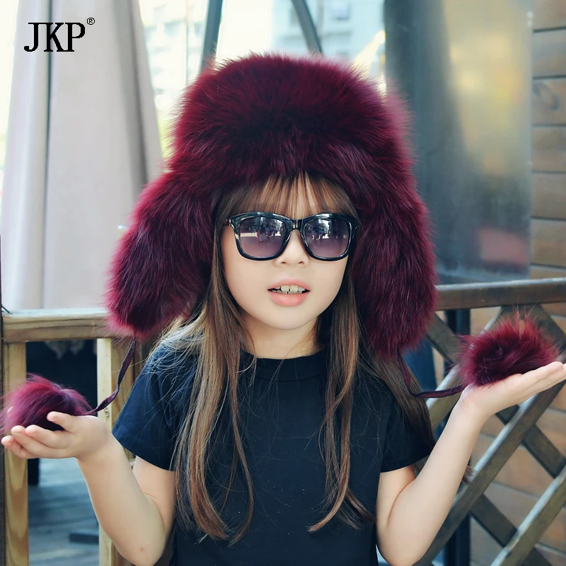 JKP/2018 г. Новая Детская меховая шапка зимняя новая теплая с лисьим мехом для