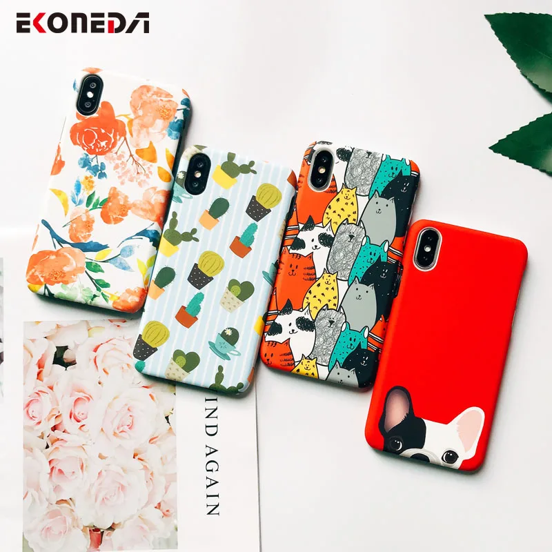 Чехол EKONEDA с милым мультяшным животным котом и собакой для iPhone 6, 6S Plus, 7, 8 Plus, X, XS, чехол для MAX XR, пластиковый матовый чехол для iPhone 7, чехол