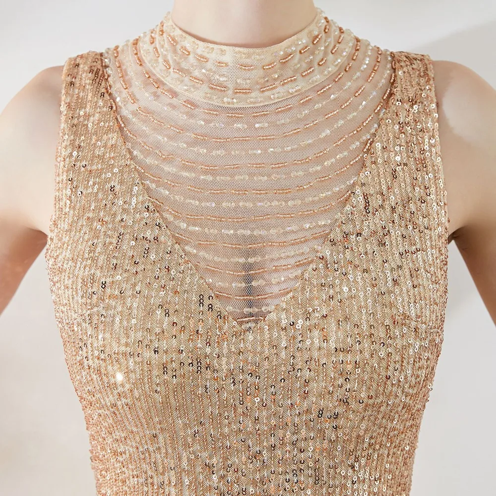 Женское вечернее платье русалка длинное блестящее золотистое для выпускного