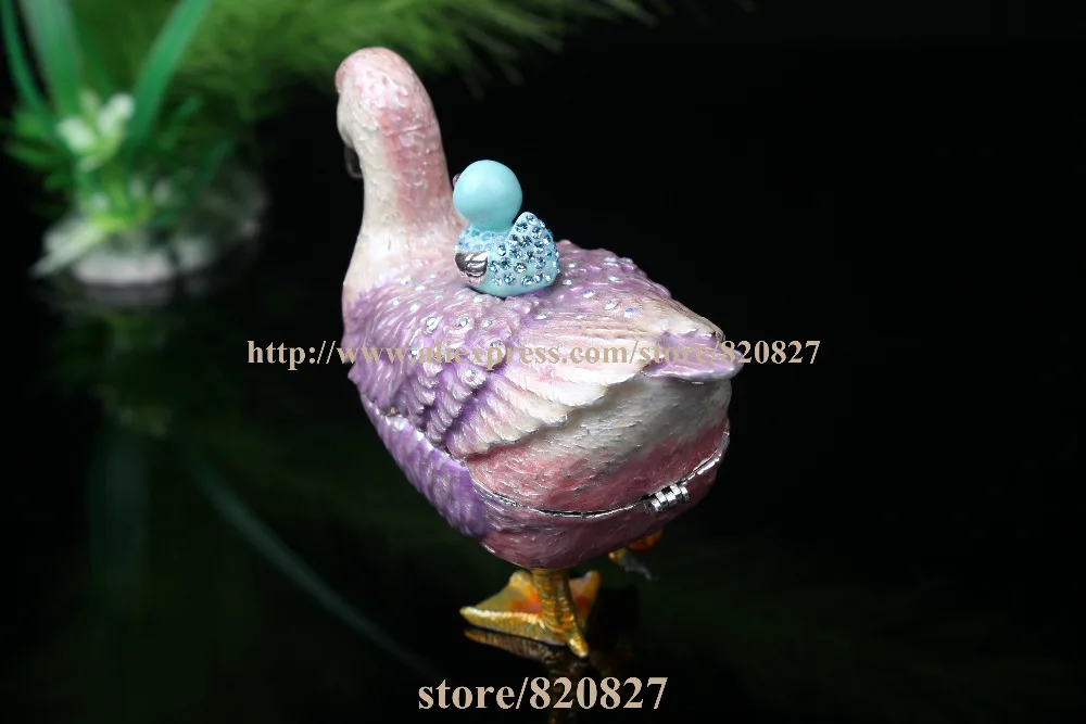 Goose Bejeweled Trinket Enamel Pewter Box Pewter Alloy Hinged Mallard Duck  Goose Keepsake Box,