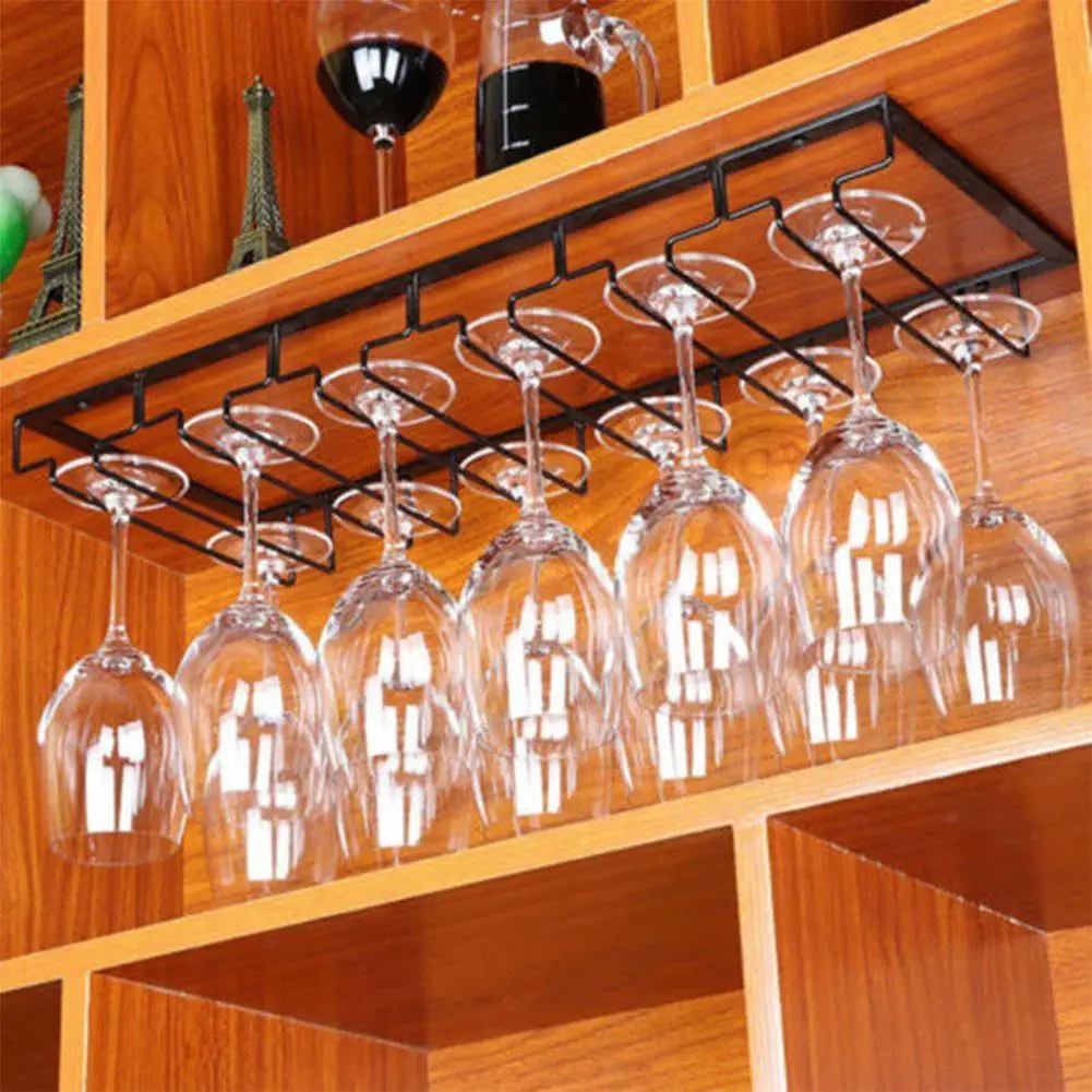 

Wine Glass Rack Under Cabinet - Stemware Holder Metal Wine Glass Organizer Glasses Storage Hanger for Bar Kitchen 3/4/5 Rows