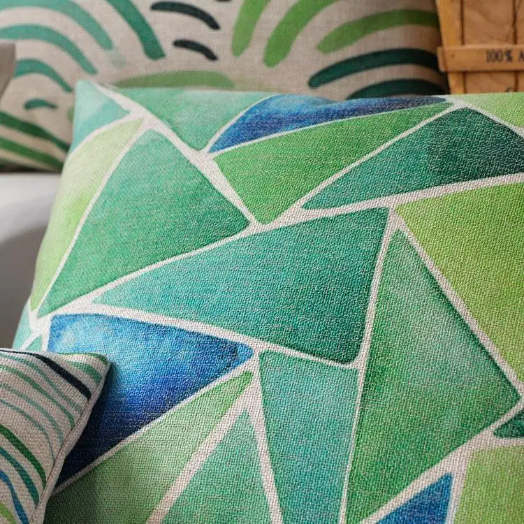 Зеленая подушка в пасторальном стиле Геометрическая Подушка льняная наволочка