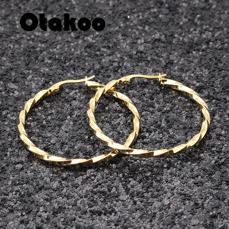 Otakoo круг цвет золотой креольские серьги, нержавеющая сталь большие круглые женские серьги-кольца Подарки для женщин
