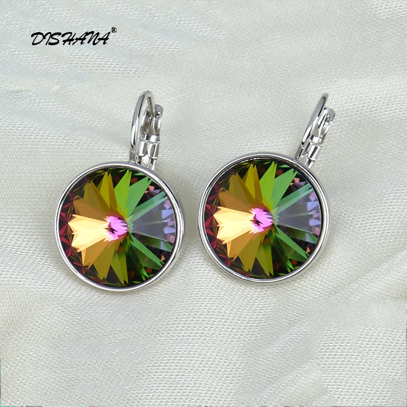 Platinum plated Серьги-капли, простой дизайн,, 14 мм, круглые серьги с французским крючком, сделаны с австрийскими кристаллами, E0098-2 для ушей - Окраска металла: Platinum plated