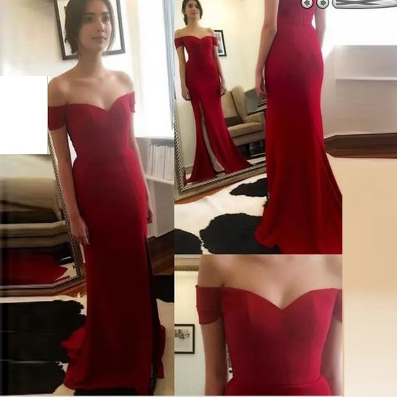 

New Arrival 2017 Vintage Red Long Evening Dresses Side Split Sexy Party Prom Gowns Sweet Chiffon Pageant Robe De Soiree Longue