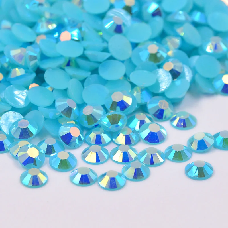 Blue Zircon AB JUNAO, 2, 3, 4, 5, 6 мм, синие циркониевые Стразы AB из смолы с плоской задней поверхностью для ногтей, хрустальные камни, круглые бусины для скрапбукинга для ювелирных изделий - Цвет: Blue Zircon AB