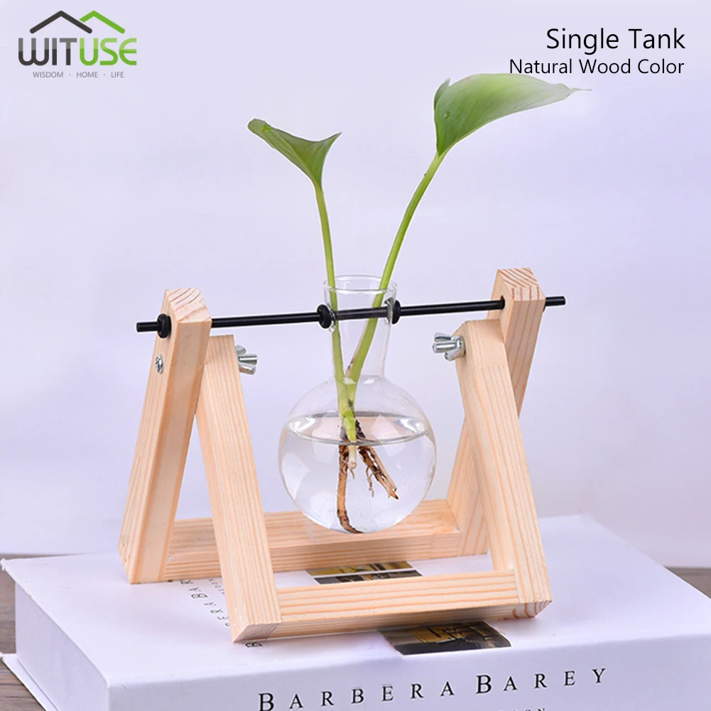 Raw wood WITUSE горшок для растений цветочный горшок Грут кастрюли прозрачное стекло лампочка Кашпо с деревенской деревянной подставкой металлический поворотный держатель 12 видов стилей - Цвет: Raw wood