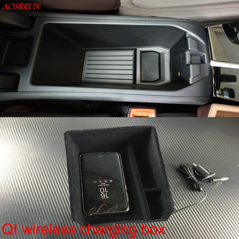

QI wireless charging box fit For bmw x3 2018 2019 G01 Central Storage Pallet Armrest Container Box Cover Kit car Accessories
