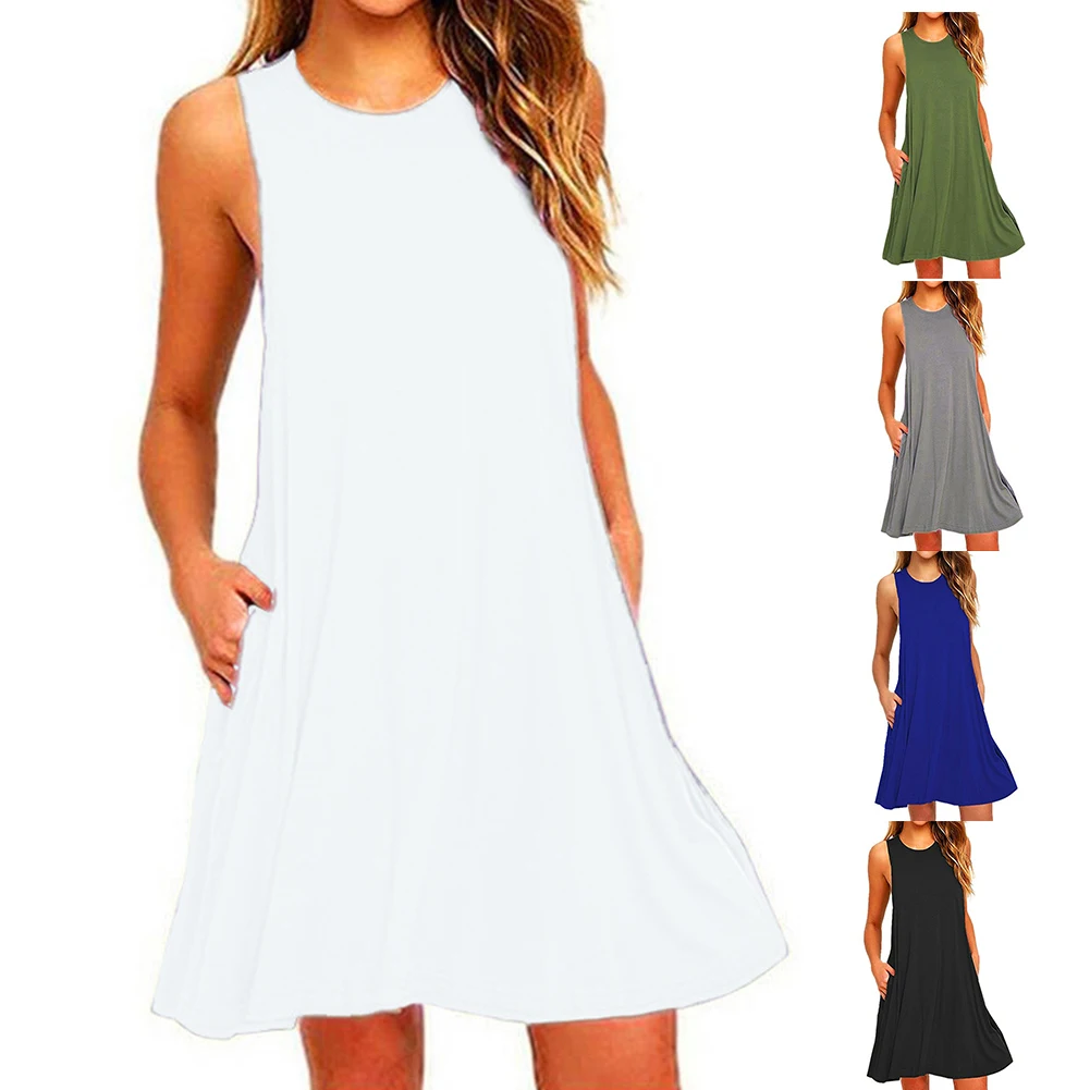 Женский однотонный пуловер с карманами летнее платье трапециевидной формы до