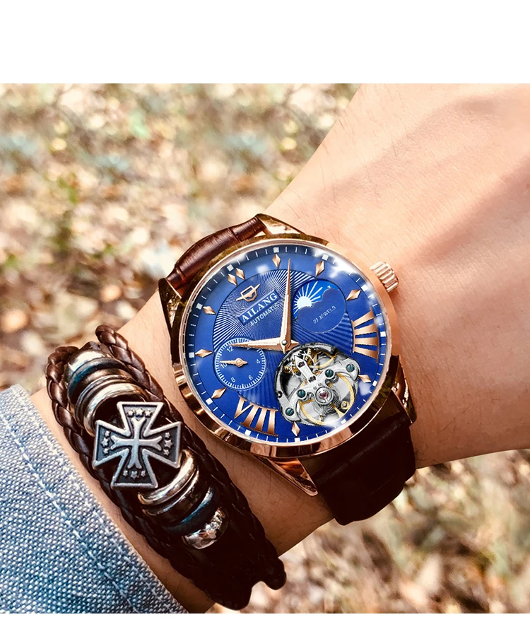 AILANG качественные мужские часы Tourbillon Мужские солнцезащитные/лунные фазный автоматический швейцарские дизельные часы Механ