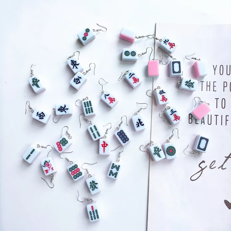 Большие серьги в китайском стиле маджонг Для Друзей Акриловые Креативные