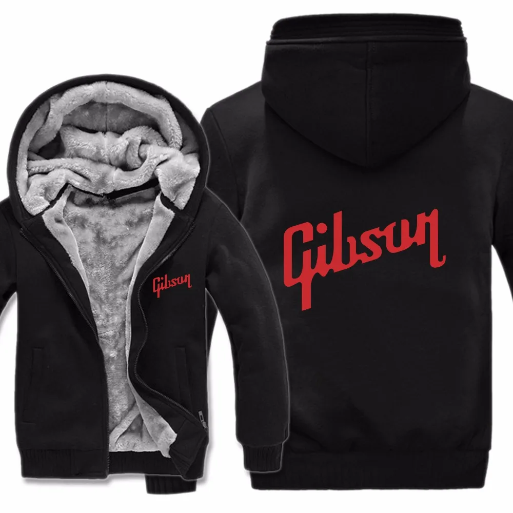 Фото Зимняя Теплая мужская толстовка на молнии с логотипом бренда Gibson, флисовая утепленная куртка для фанатов музыки №3