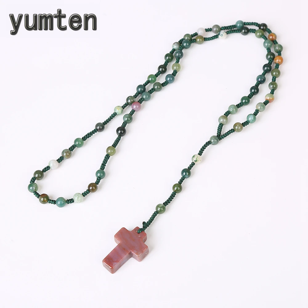 Yumten эпидот крест кулон четки религиозных Younoble Jewelry рейки драгоценных камней