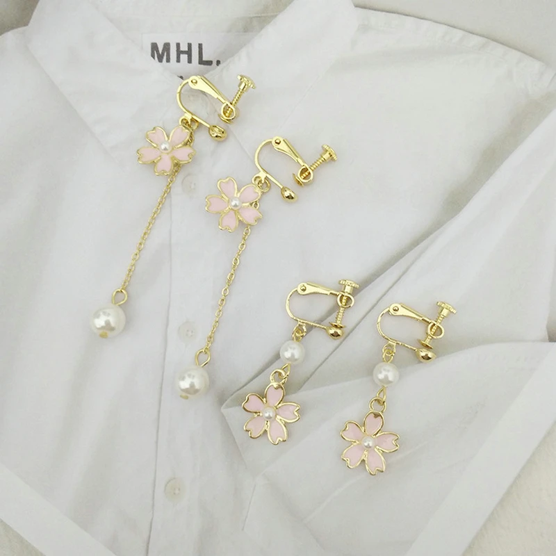 Женские серьги-клипсы золотого цвета длинные и короткие серьги с жемчугом