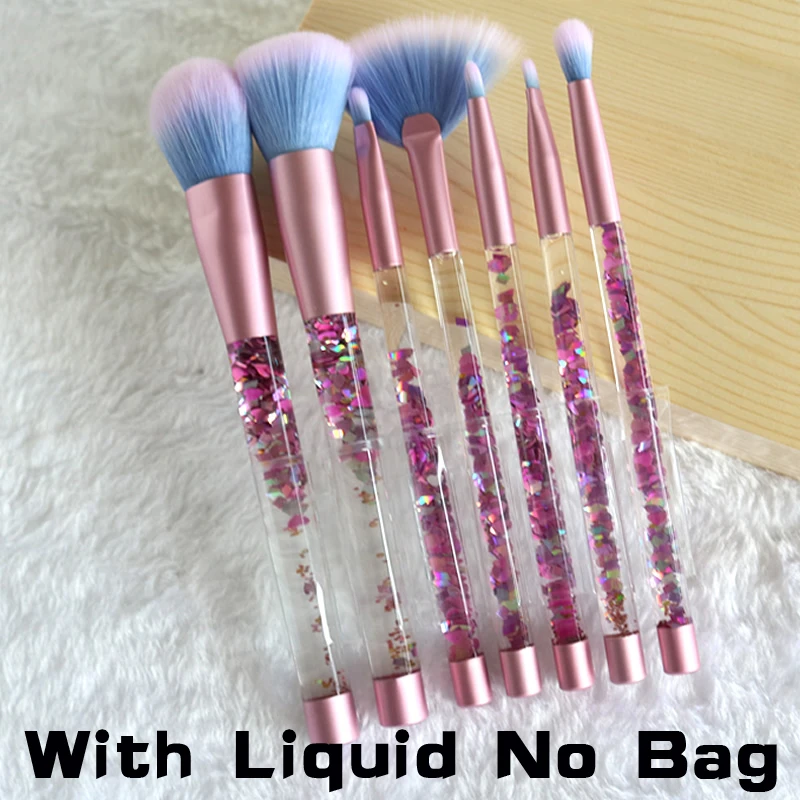 With Liquid No Bag Блестящие 12/7 шт. аквариумный Жидкий блеск кисти набор кистей для макияжа Pincel Комплект Портативный, для бровей, теней кисти инструменты для макияжа - Handle Color: With Liquid No Bag