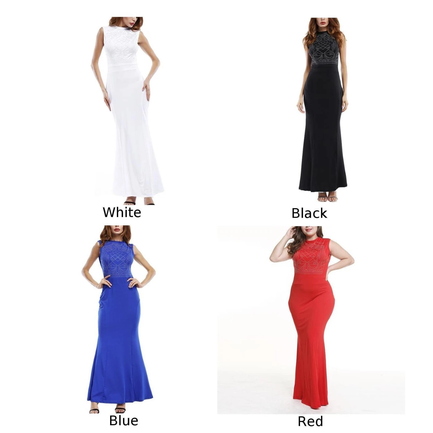 Женская одежда летнее платье Элегантное тонкое вечернее без рукавов с круглым