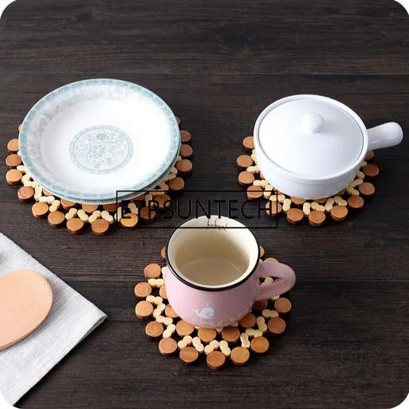 15/21cm Desk Table Mats Round Bamboo Placemat Insulation Pads Against Hot Coasters Hollow Pot Cup Mat 100pcs | Дом и сад