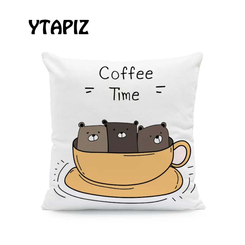 Подушка с буквами в мультяшном стиле набор мне нравится кофе любовь чашка желтый