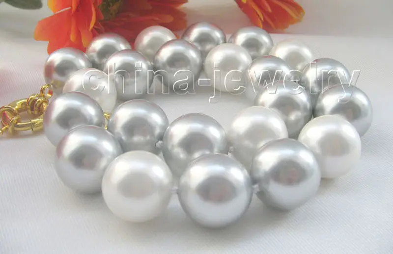 

20" 20mm white gray perfect round south sea shell pearl necklace