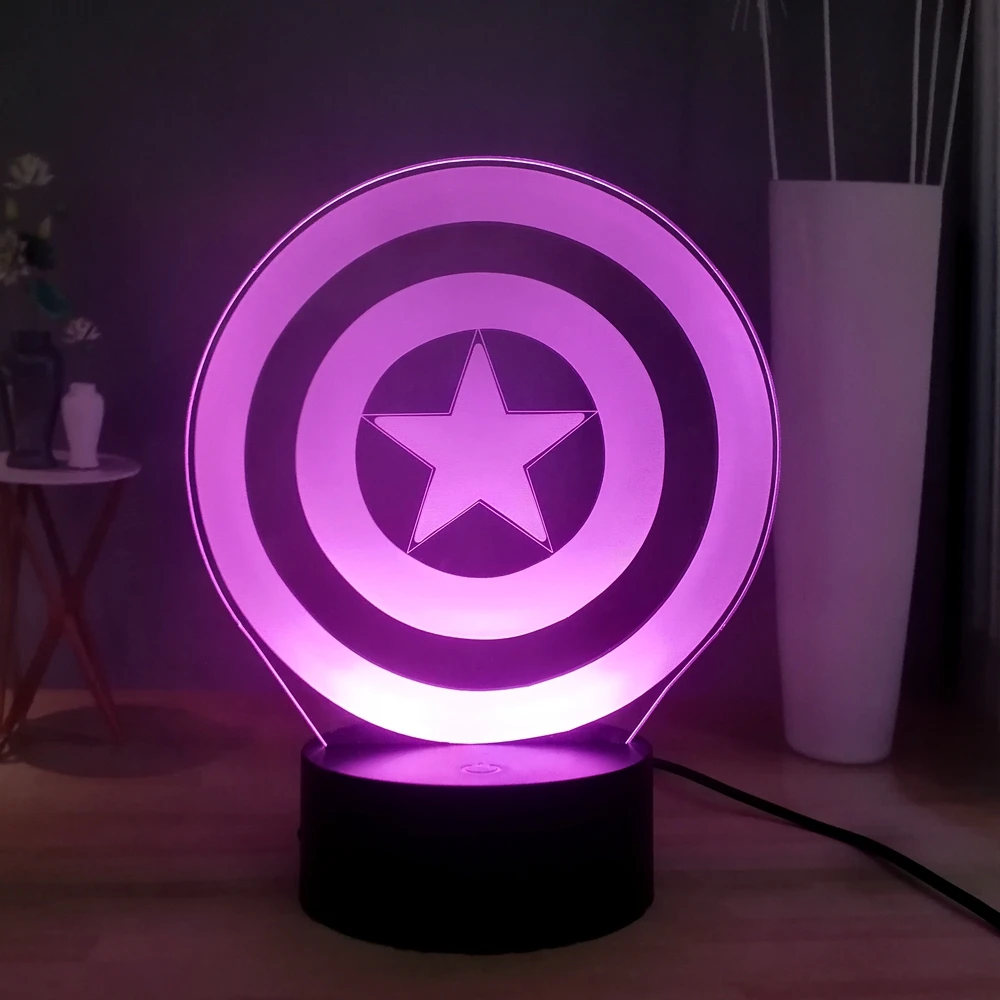 Светодиодный светильник Marvel 3D ночник с изображением Капитана Америки 7 цветов