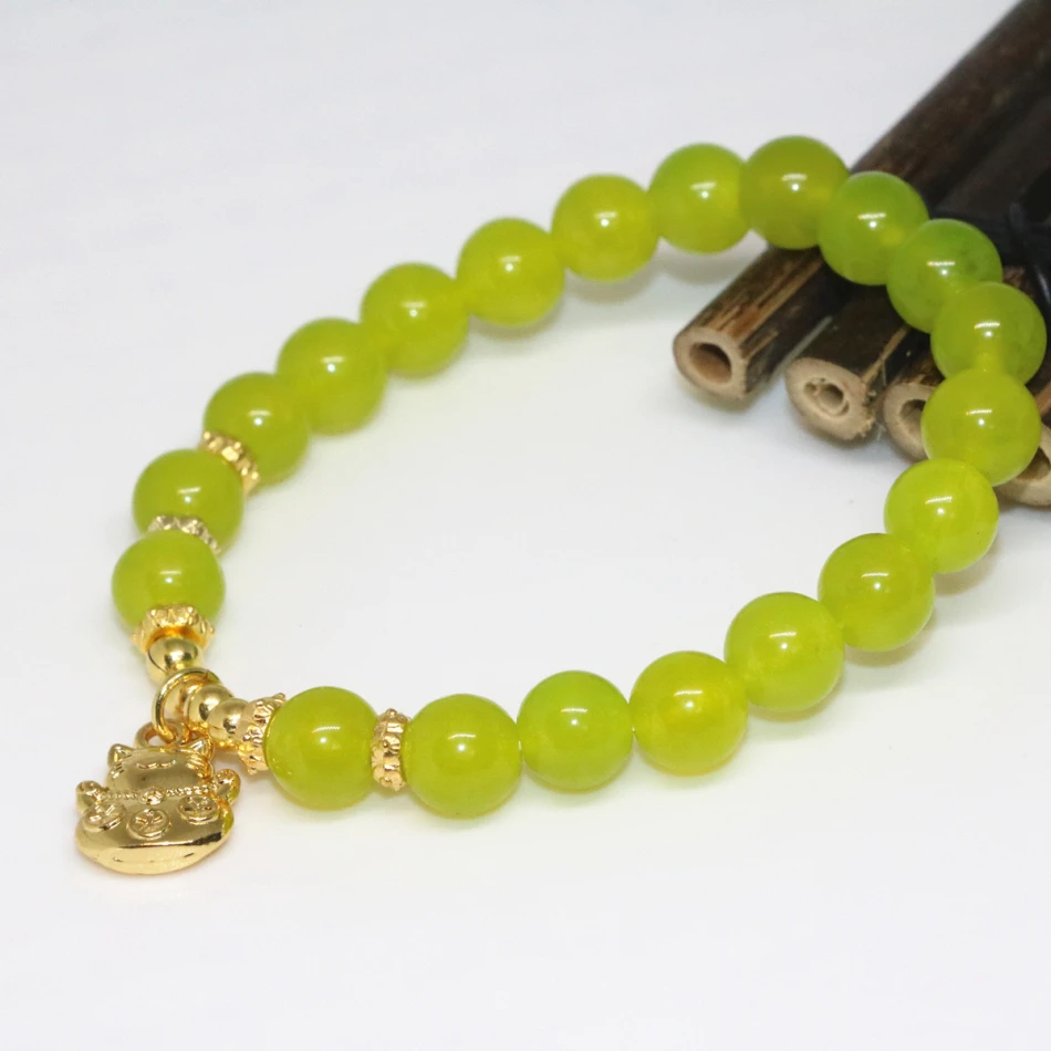High grade gold color accessories olive green jade chalcedony 8mm round beads fashion women bracelet jewelry 7.5inch B2065|bracelet jewelry|womens