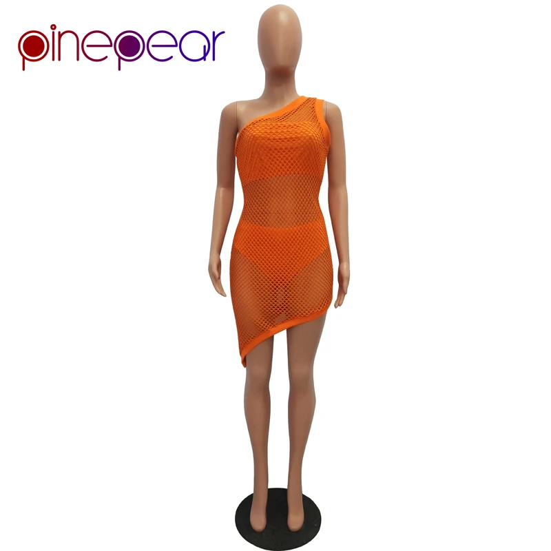 Сетчатый пляжный комплект из 3 предметов асимметричное женское платье