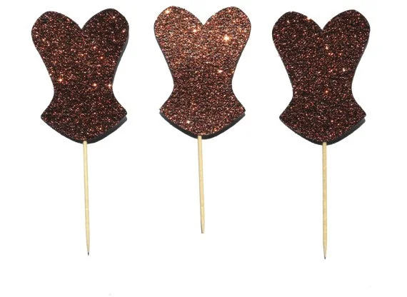 

Brown Glitter Corset Bachelorette Cupcake Toppers bridal shower birthday food Picks wedding party cake topper decor