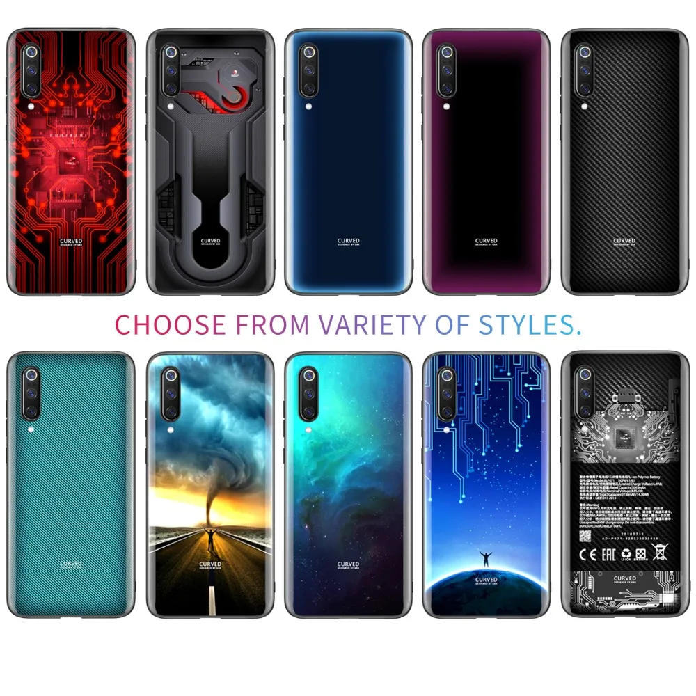 Luxury Case for Xiaomi Mi 9 Mi9 Transparent Edition Tempered Glass Back HD Patterned Soft Edge TPU Silicone Phone Cover | Мобильные