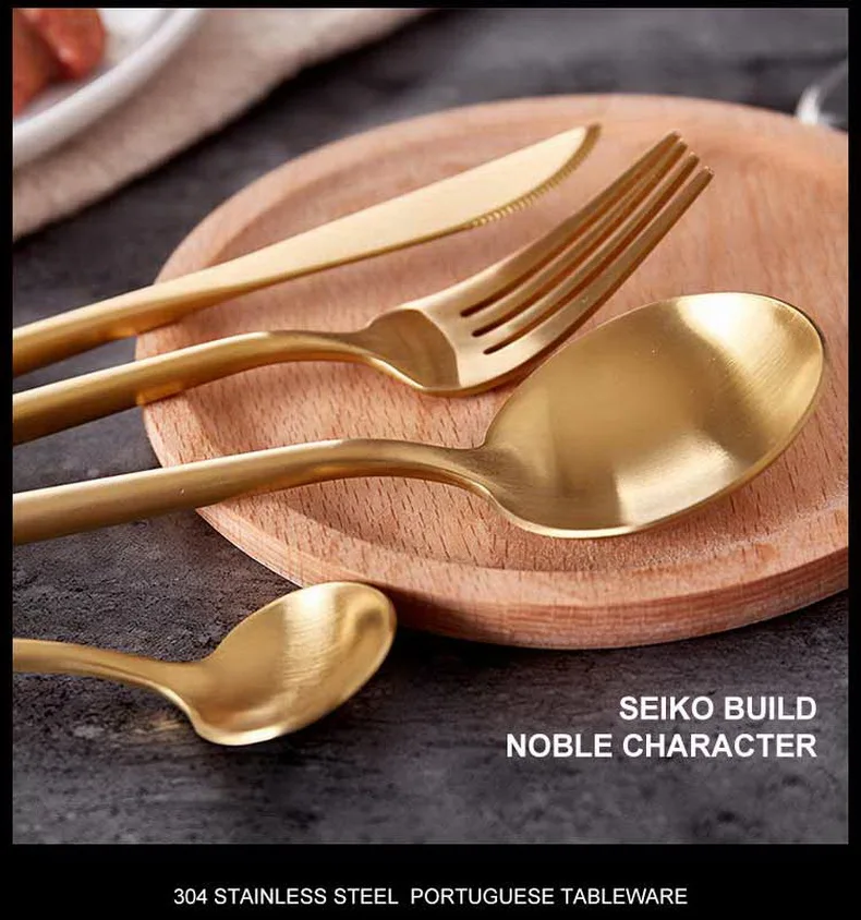 24 шт./компл. набор столовых приборов 304 Нержавеющая сталь черный набор столовых приборов столовый нож набор вилок столовые приборы золотой пластине Прямая