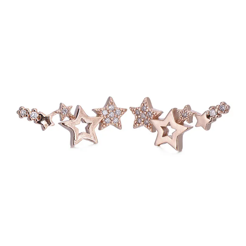 rose gold Pipitree, трендовые серьги-гвоздики "Звёзды" для женщин, девушек, медь, розовое золото, прозрачные серьги с кубическим цирконием, панк, хип-хоп ювелирные изделия - Окраска металла: rose gold