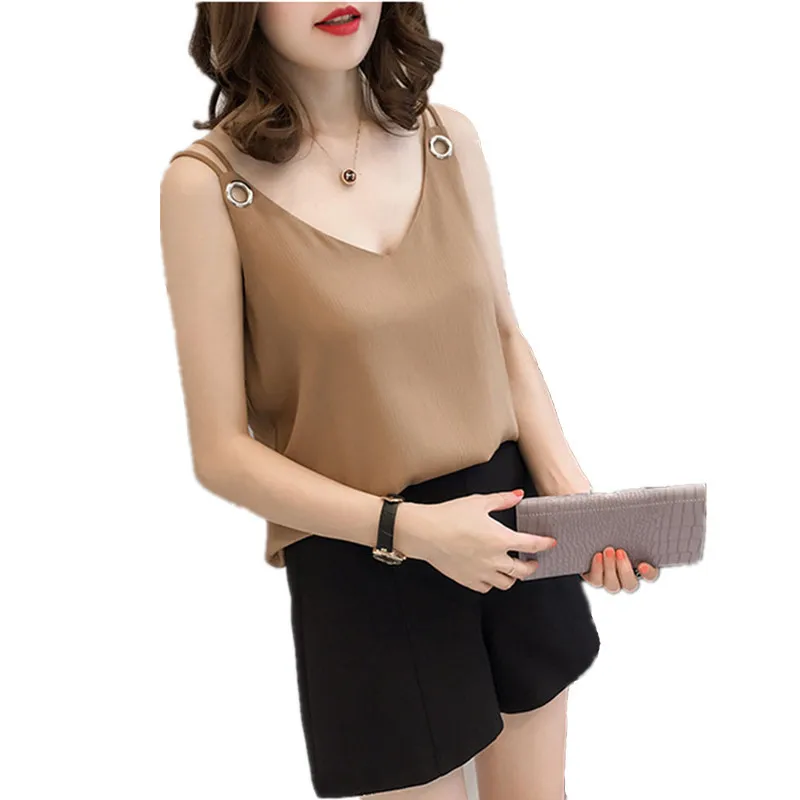 Модные женские блузки 2019 шифоновая блузка Женские топы и на бретельках большие
