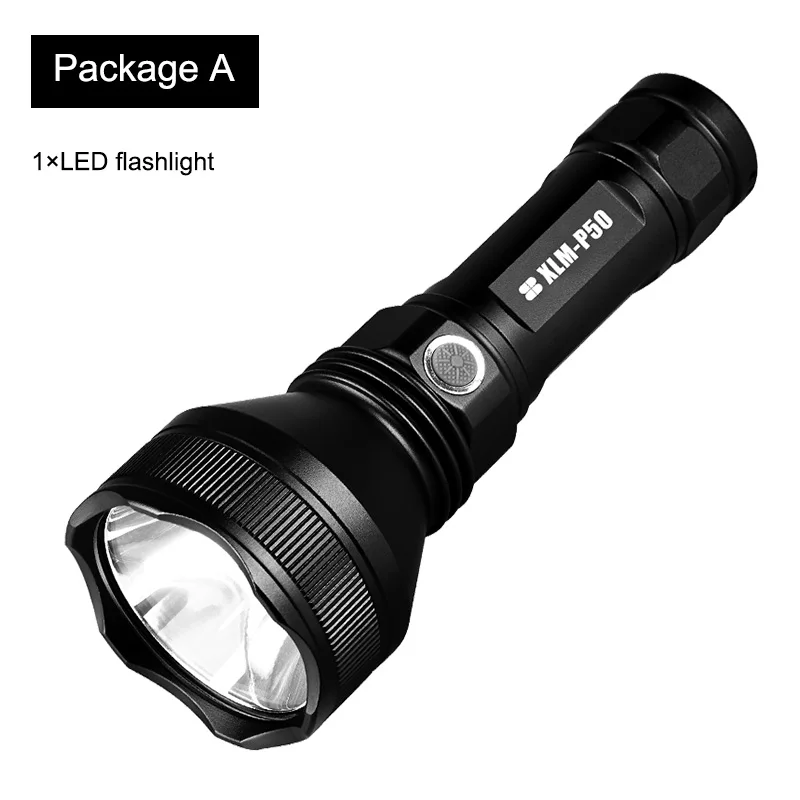 Package A SHENYU Мощный тактический P50 светодиодный фонарик USB Перезаряжаемый фонарь, водонепроницаемая лампа, супер яркий фонарь - Испускаемый цвет: Package A