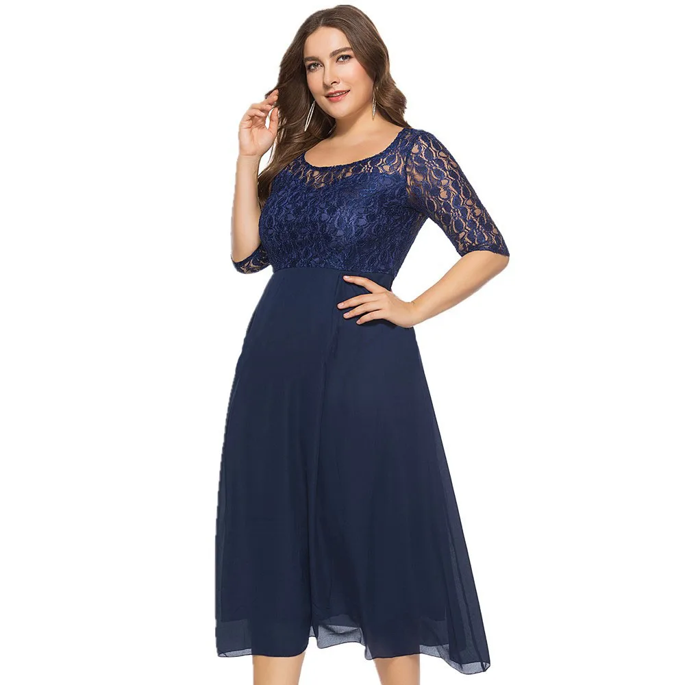 

2019 женский новый стиль размера плюс Medi o-образным вырезом шифоновое платье