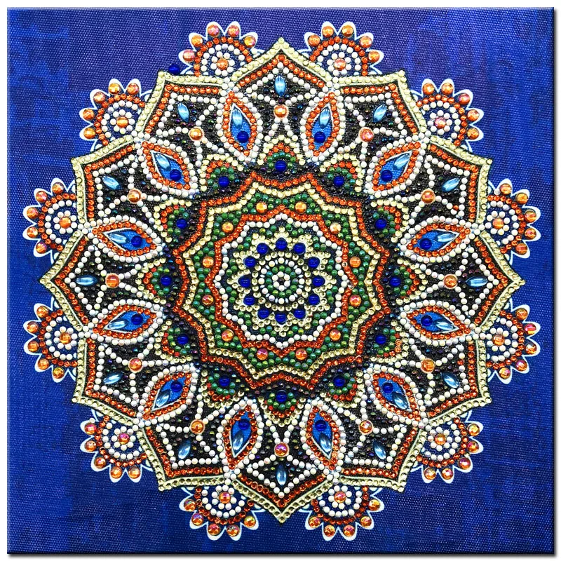 Алмазная живопись RUBOS синий цветок мандалы Триптих сделай сам 5D алмазная вышивка