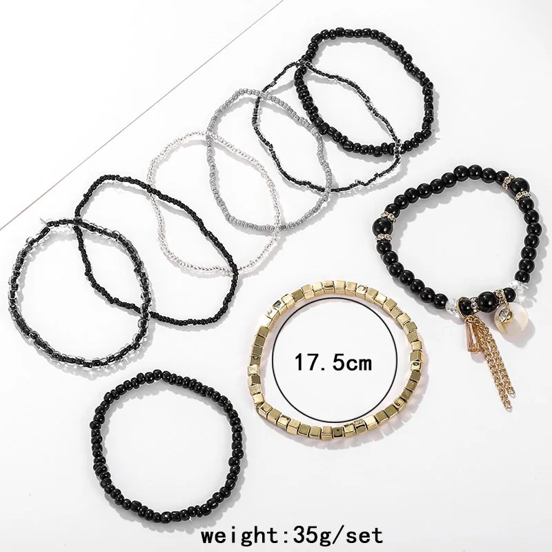 9 шт./компл. Многослойные браслеты с бусинами для женщин длинные золотые подвески