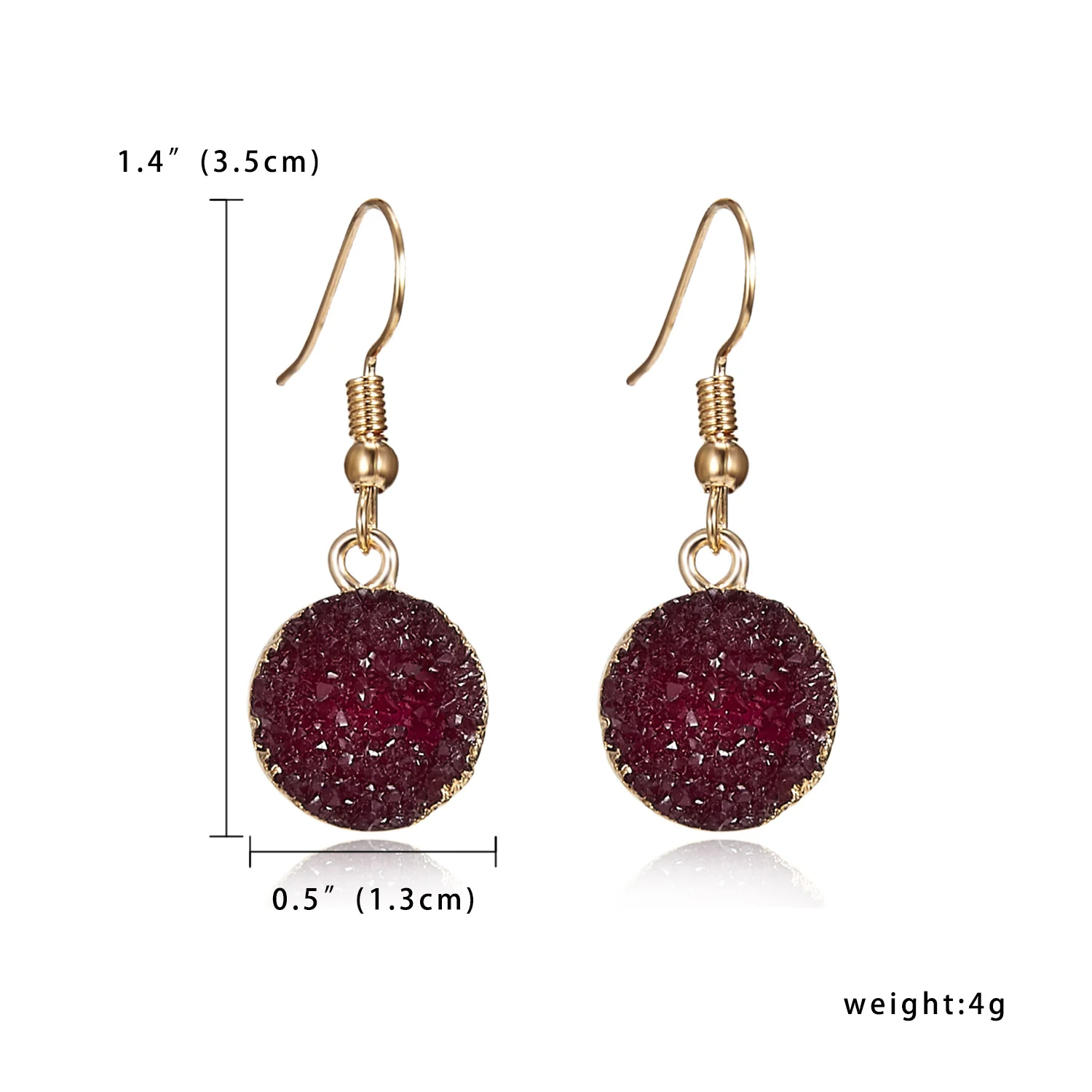 2 Unique Sparkly Colorful Drusy Round Circle Dangle Earings Pink Quartz Color Resin Stone Druzy Earrings For Women Jewelry E1318 - Окраска металла: 2