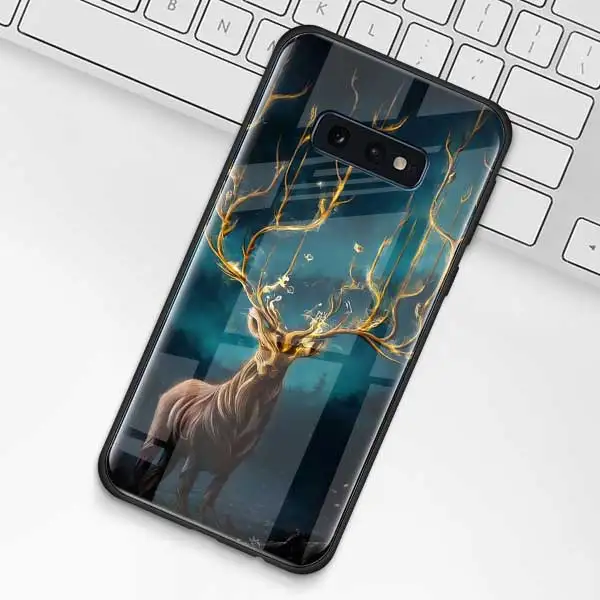002 Чехол из закаленного стекла с изображением животных оленя льва для samsung Galaxy S10 S10e S9 S8 S10 Plus Note 9 A50 A30 - Цвет: 002
