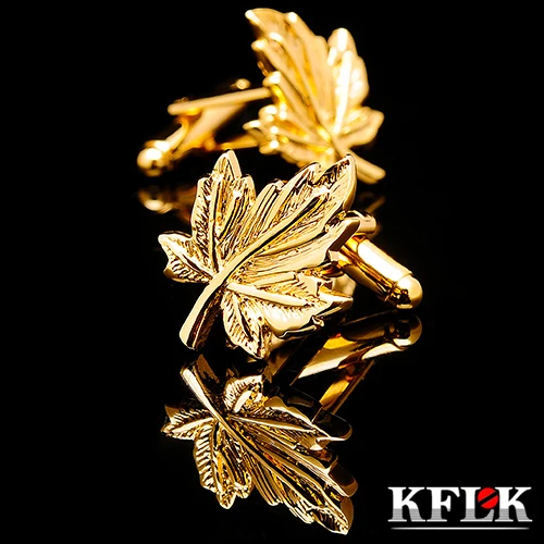 

KFLK Luxury 2020 New HOT shirt cufflink for mens Brand cuff buttons Gold leaf cuff links High Quality abotoaduras Jewelry