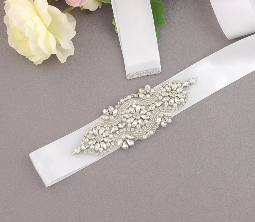 Pure white AYiCuthia Свадебные ремни с кристаллами, атласные стразы, свадебное платье, ремень, свадебные аксессуары, Свадебная лента, пояс Y8 - Цвет: Pure white