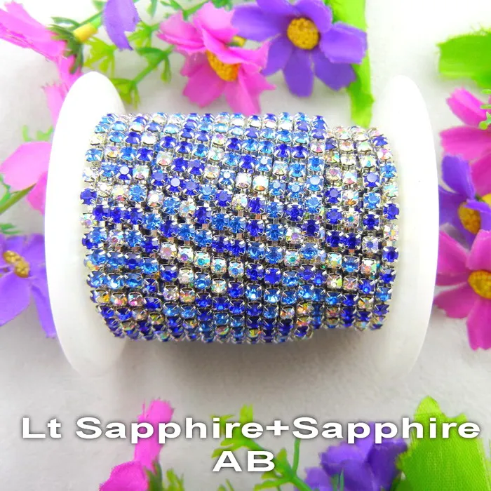 A2 Blue AB mix Высокая плотность 5 ярдов/рулон серебряный коготь цвета микс ss6 2 мм ss8 2,5 мм ss10 2,8 мм ss12 3 мм стразы на цепочке пришивной клей для отделки - Цвет: A2 Blue AB mix