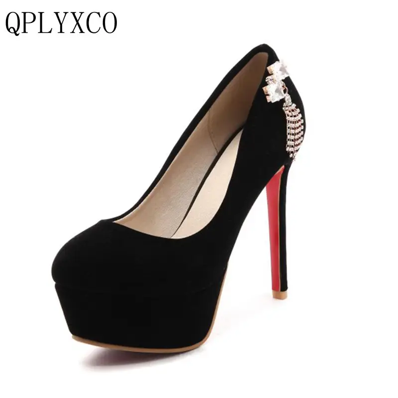 

QPLYXCO 2017 New fashion Big Size 30-48 Women Shoes Pumps High Heeled(12cm) Office wedding Patry Shoes Platform round Toe Y-23
